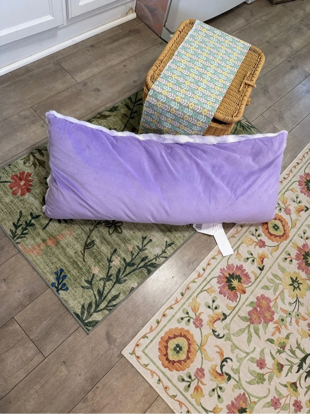 New Large Girl’s Tie Dye Furry Plush Body Pillow Purple White Pillow 16x36”